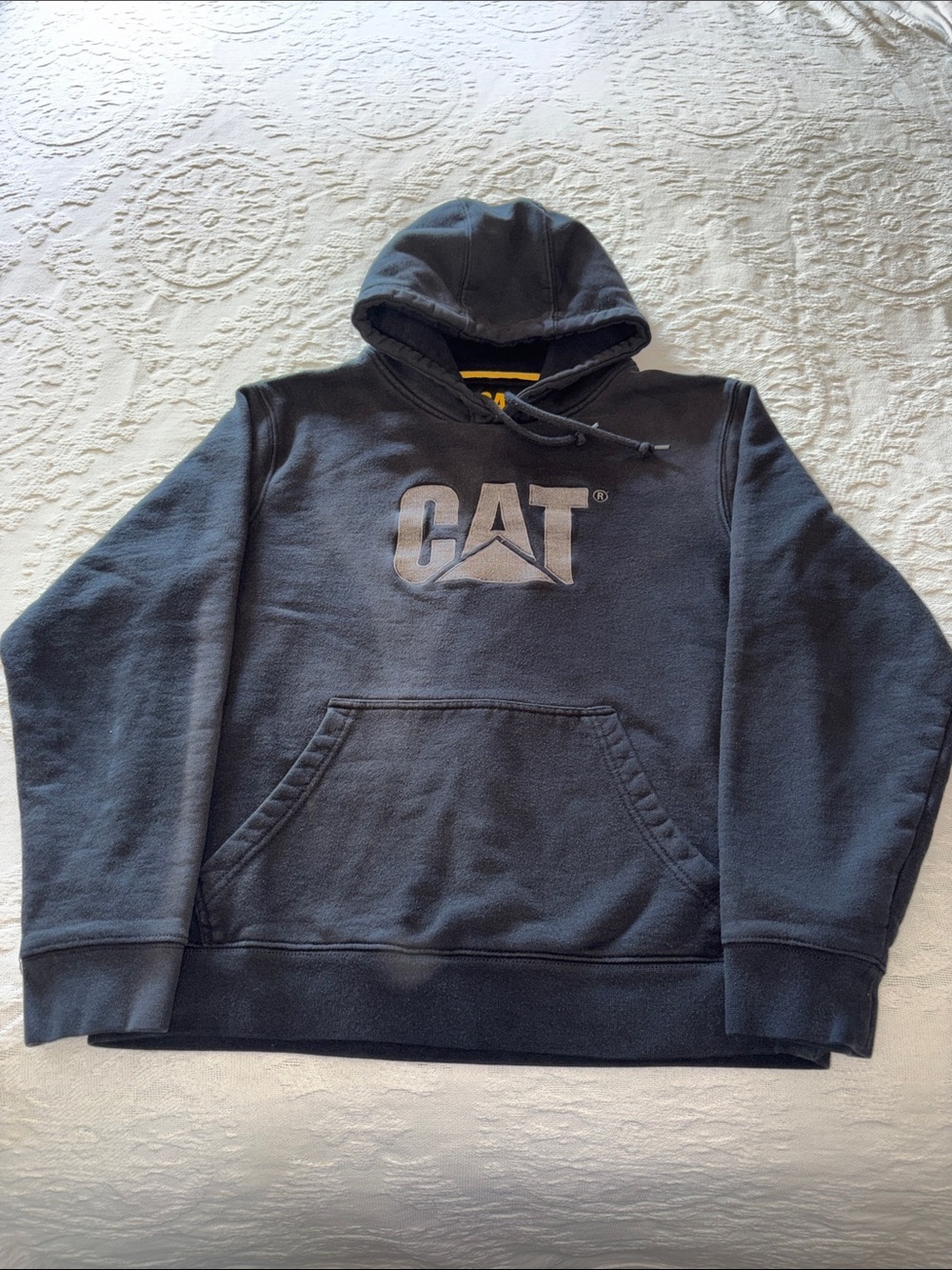 CAT Boys Black Silver Embroidered Logo Hoodie - *Damaged* Gently Loved L